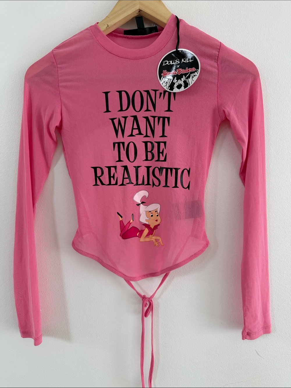 Dolls Kill X Hanna Barbera Mesh Long Sleeve Tee with Graphic NWT